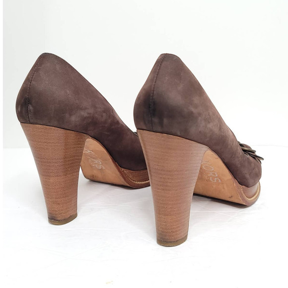 Michael Kors Open Toes Brown Heels Size 10M GENUINE All LEATHER SHOES Wood Heel - Picture 5 of 7